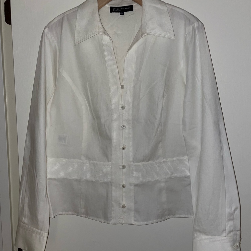 NWOT Jones New York cream colored long sleeve Cotton Blouse, NWOT, size L